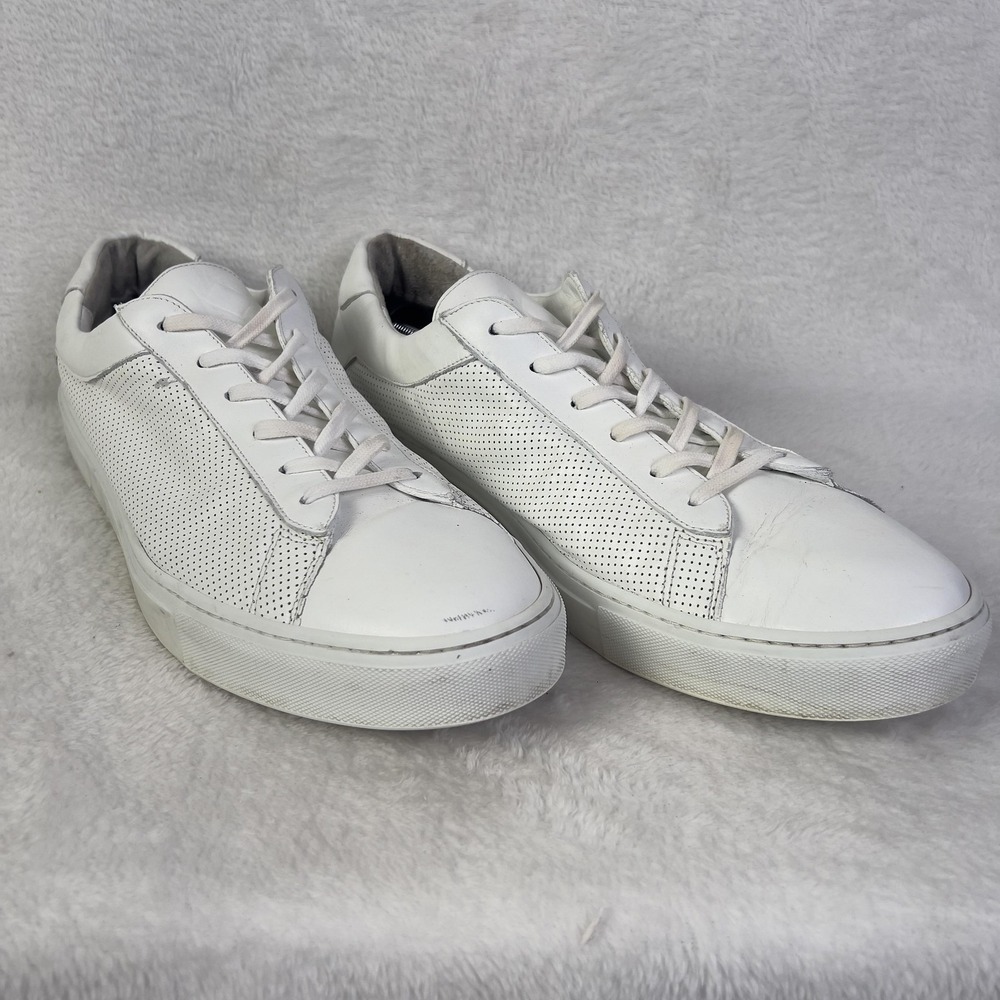 Koio Shoes Mens 14 White Leather Perforated Lace Up‎ Sneakers Made In Italy